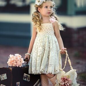 Dollcake Cream Lace Dress with Pink Accent